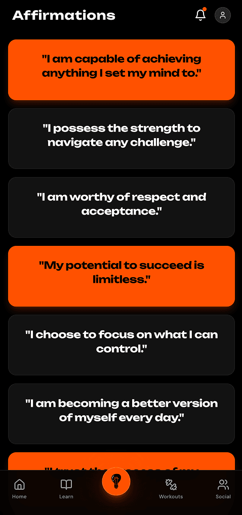 Affirmations screen in the ATO Recovery app