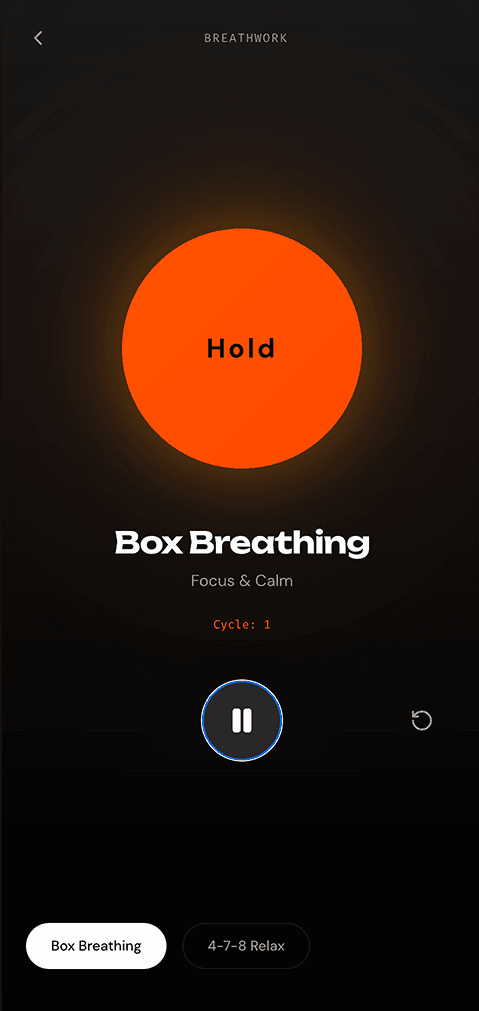 Breathwork screen in the ATO Recovery app