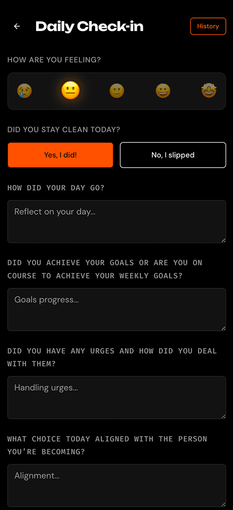 Daily check-in screen in the ATO Recovery app